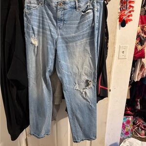 Torrid Blue Ankle Cropped Jeans with Distressed Details